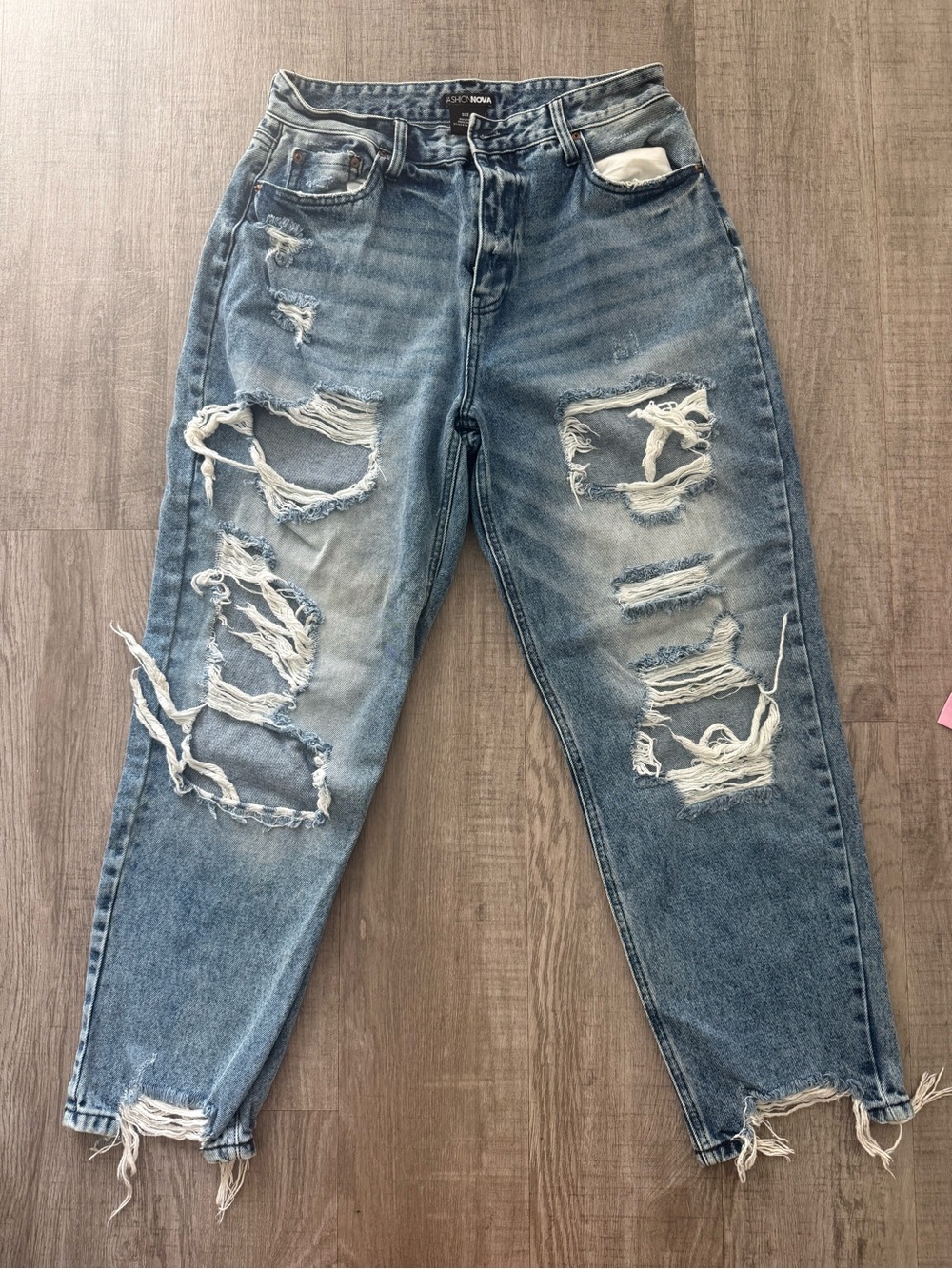 Fashion Nova Women's Blue Distressed Boyfriend Jeans